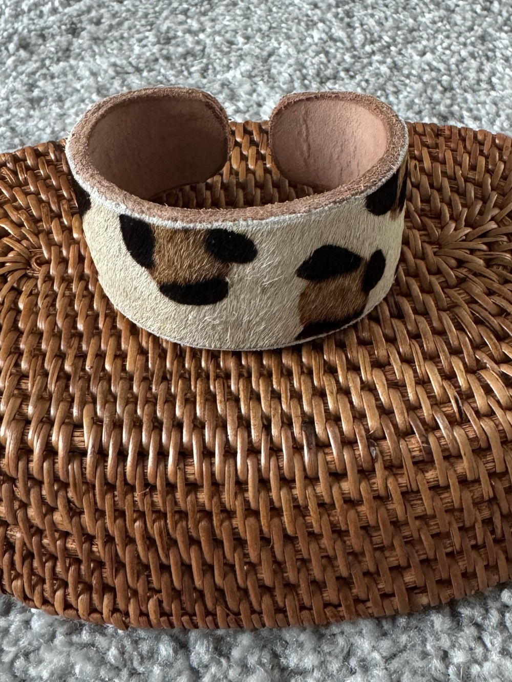 Leopard Print Faux Calf Hair Cuff Bracelet - Brown/Black